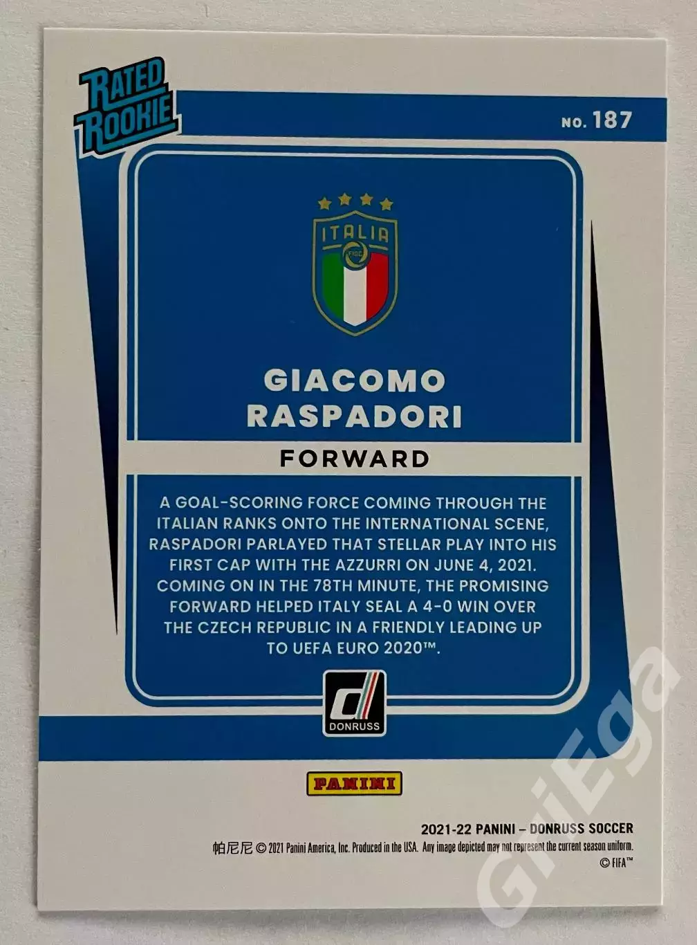 Карточка Giacomo Raspadori/Джакомо Распадори (Italia/Италия) Donruss 2021-22 1