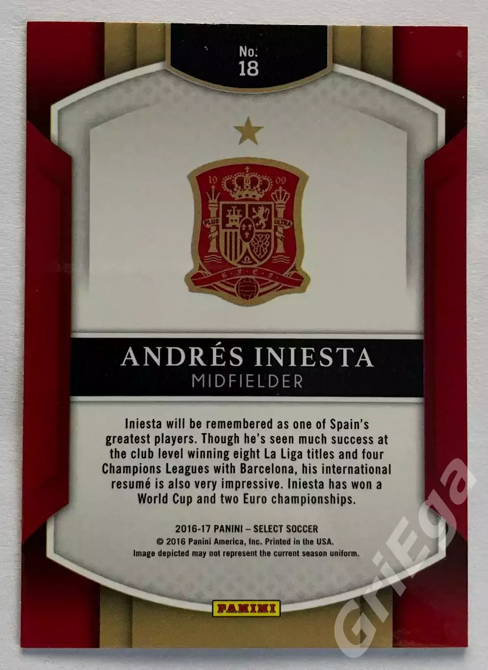 Карточка Andres Iniesta/Андрес Иньеста (Spain/Испания) PANINI Select 2016-17 1
