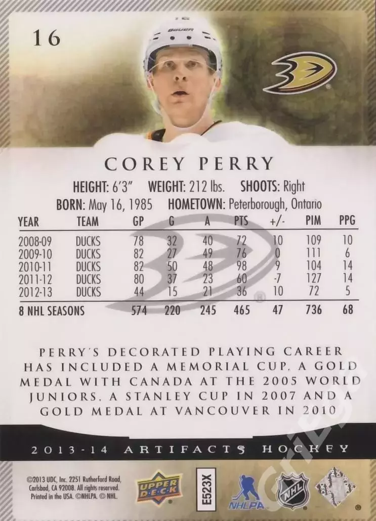 Карточка Corey Perry (Anaheim Ducks) 2013-14 Upper Deck Artifacts 1