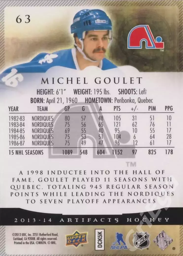 Карточка Michel Goulet (Quebec Nordiques) 2013-14 Upper Deck Artifacts 1