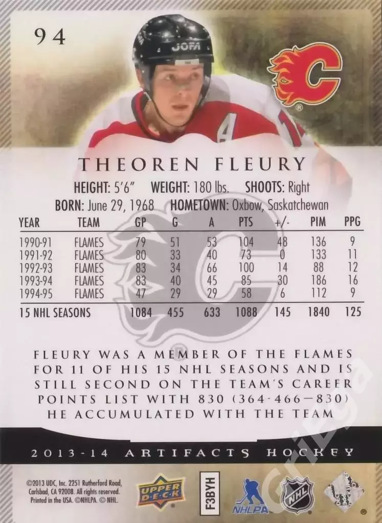 Карточка Theoren Fleury/Тео Флери (Calgary Flames) 2013-14 Upper Deck Artifacts 1