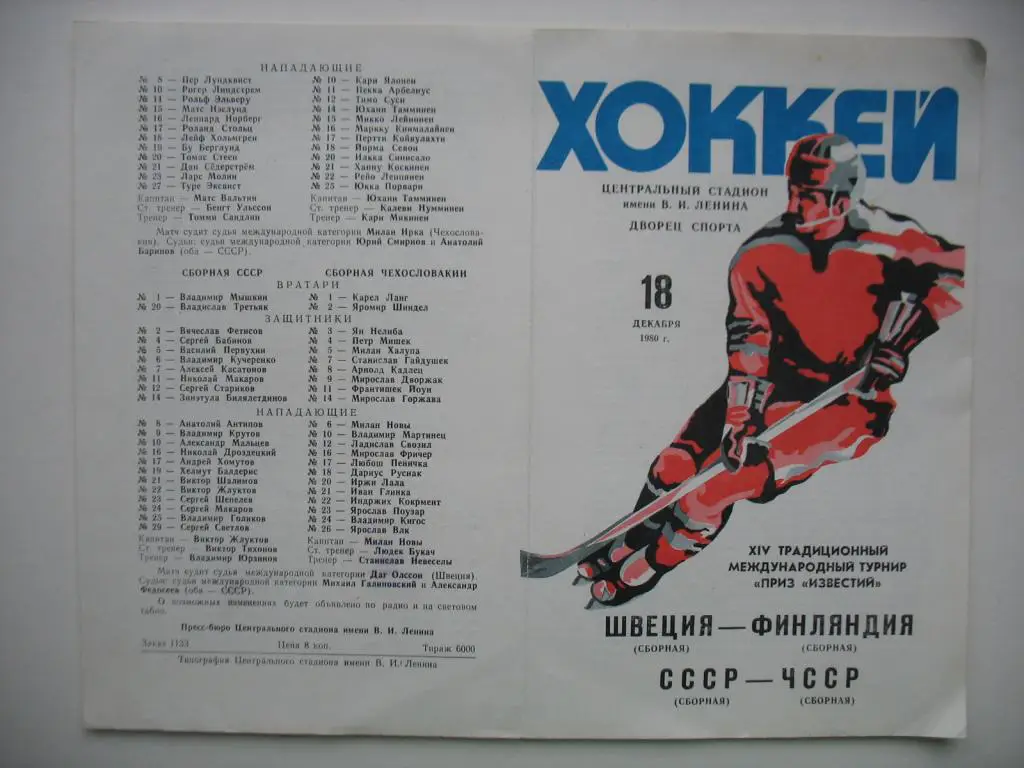 1980 СССР ЧССР хоккей