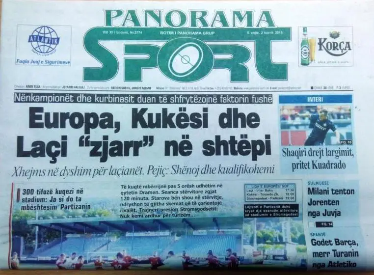 Лячи Албания - Интер Баку Азербайджан 2015 Лига Европы газета