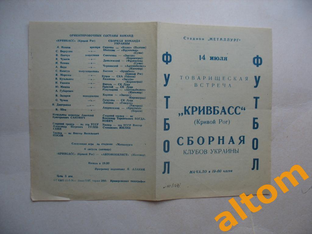 Кривбасс сборная клубов Украины 1976