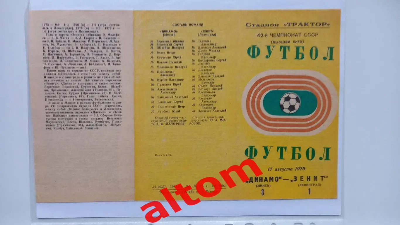 Динамо Минск Зенит Ленинград 1979