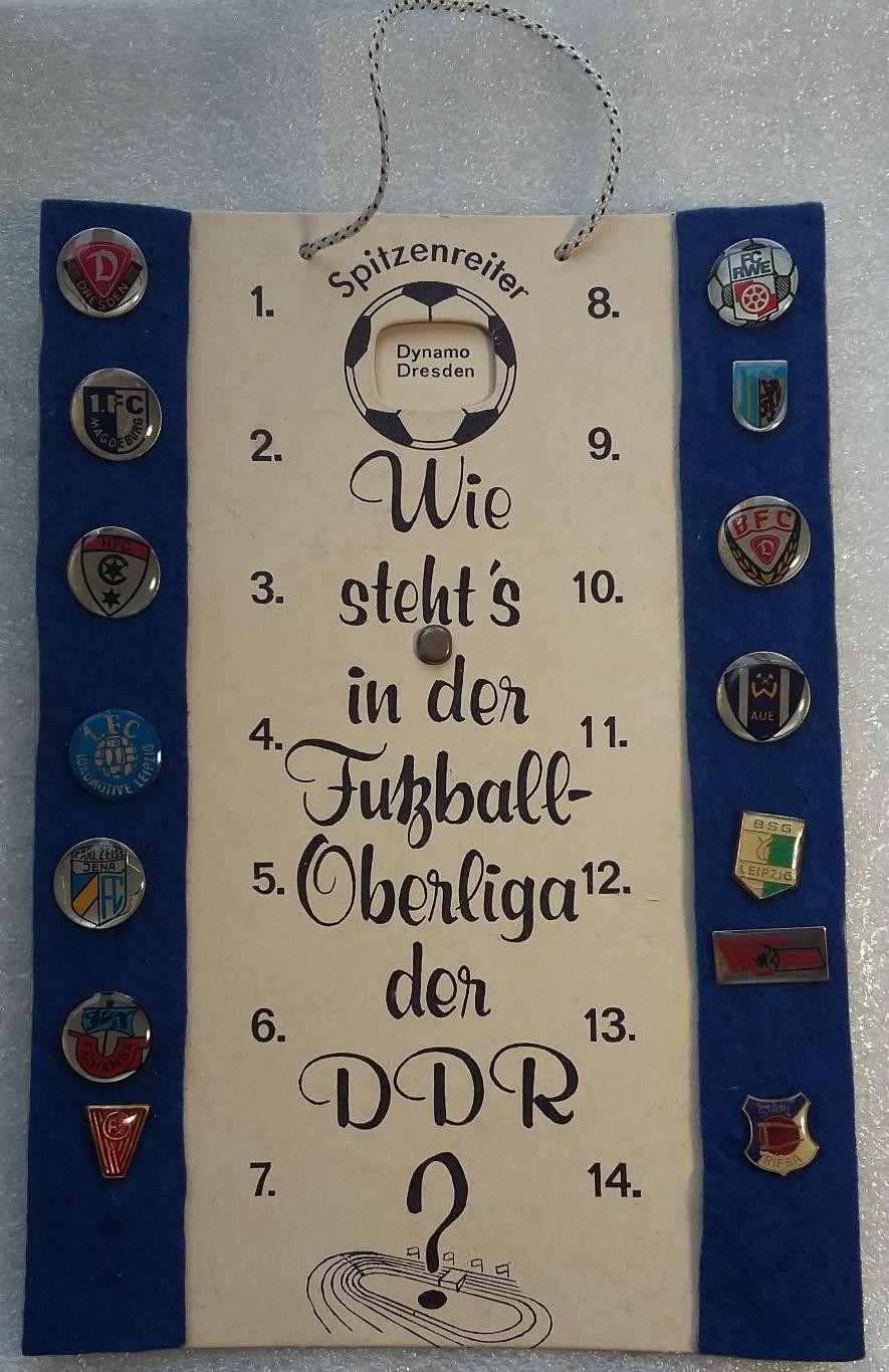 Вымпел Оберлиги ГДР 1983-84 со значками участников