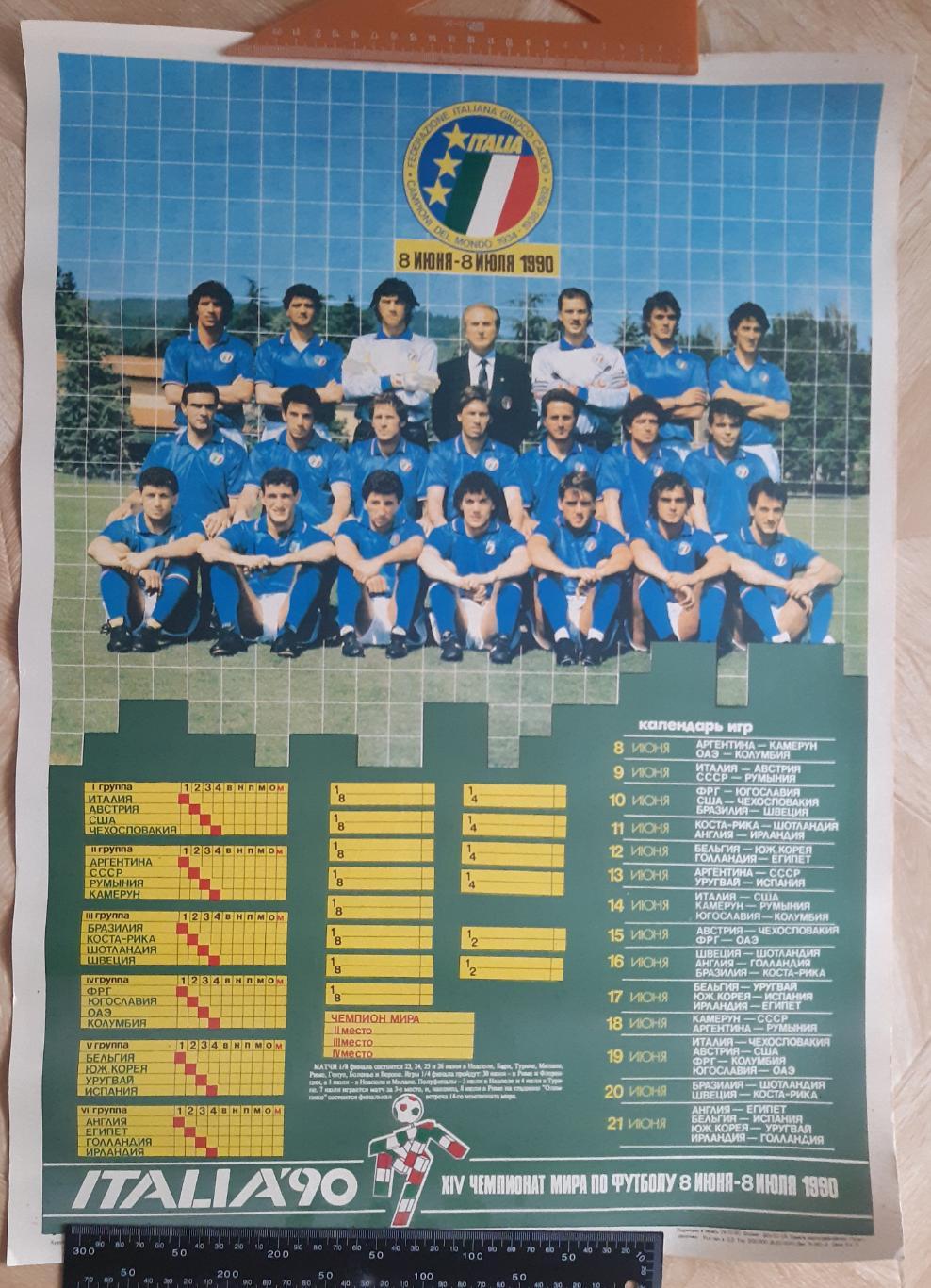 Постер сборная Италии 1990 года.