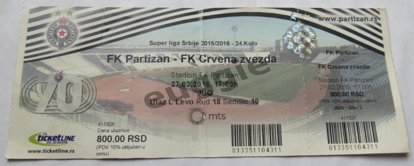 Партизан - Црвена Звезда. Супер лига Сербии 2015/16