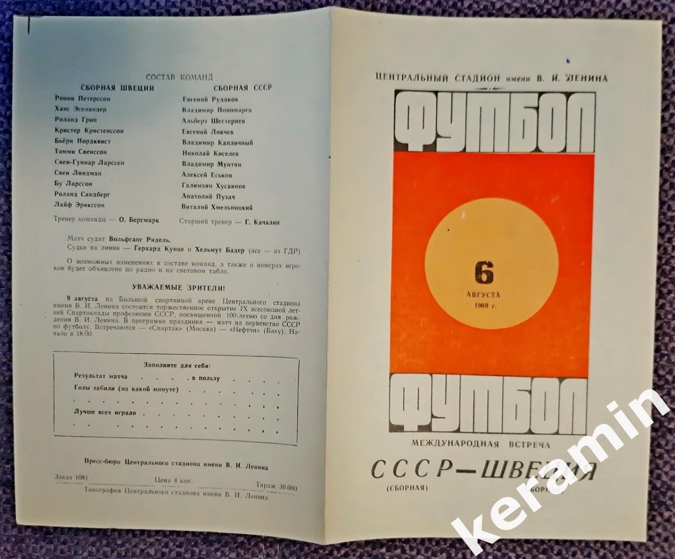 1969 СССР - Швеция международная встреча