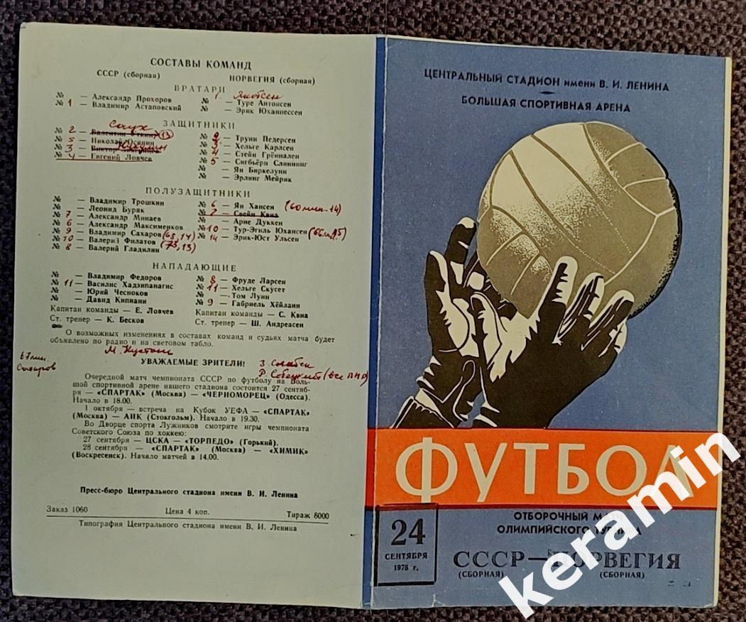 1975 СССР - Норвегия ОТ