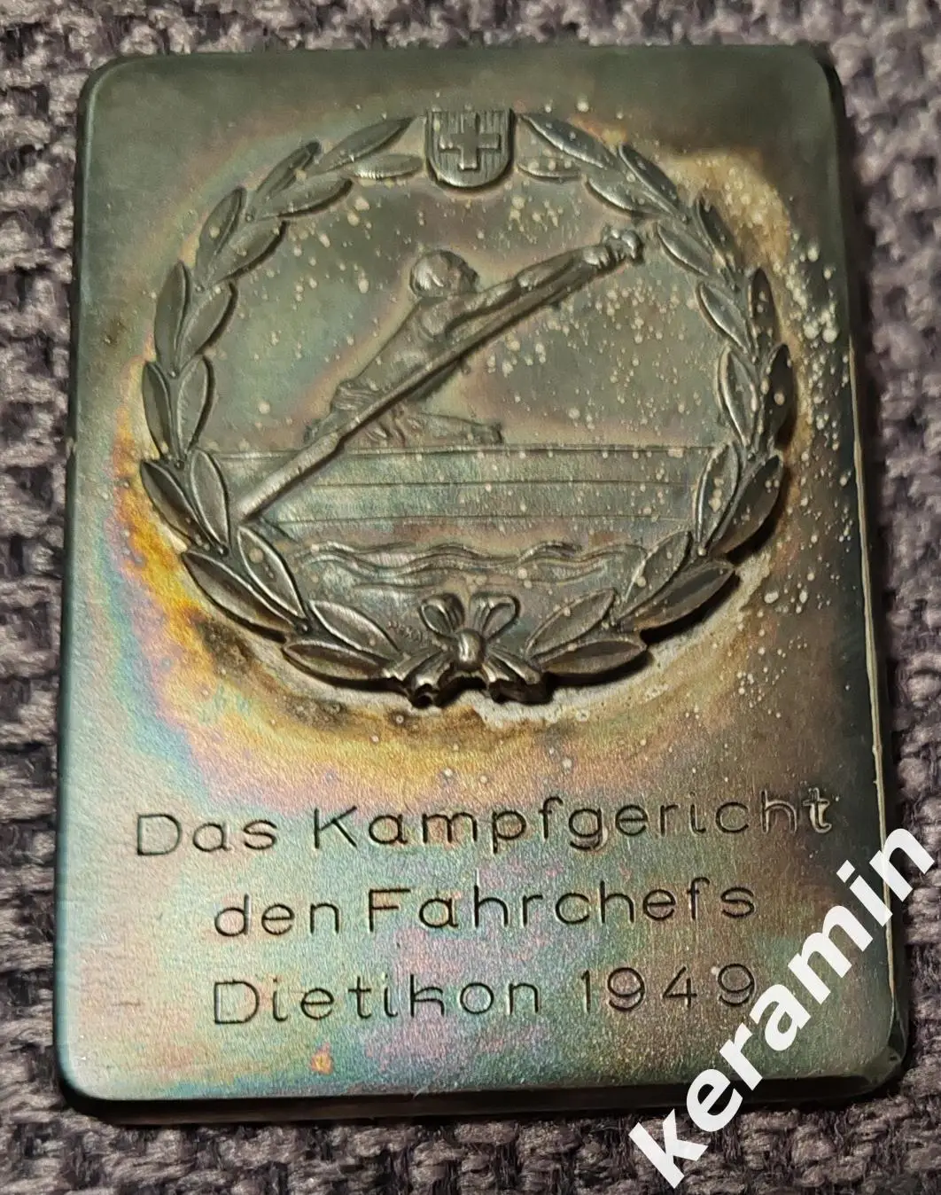 Плакетка гребля. Судейская коллегия руководителей гонок Дитикон 1949.