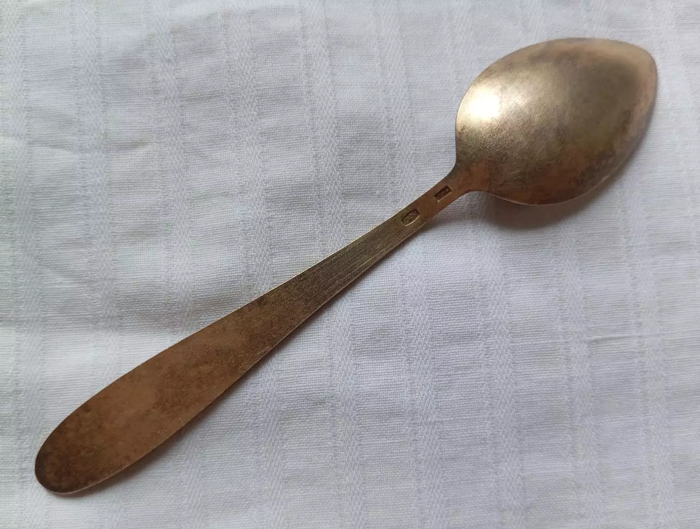Серебряная чайная ложка. 975 проба. Золочение. Эмаль. 1