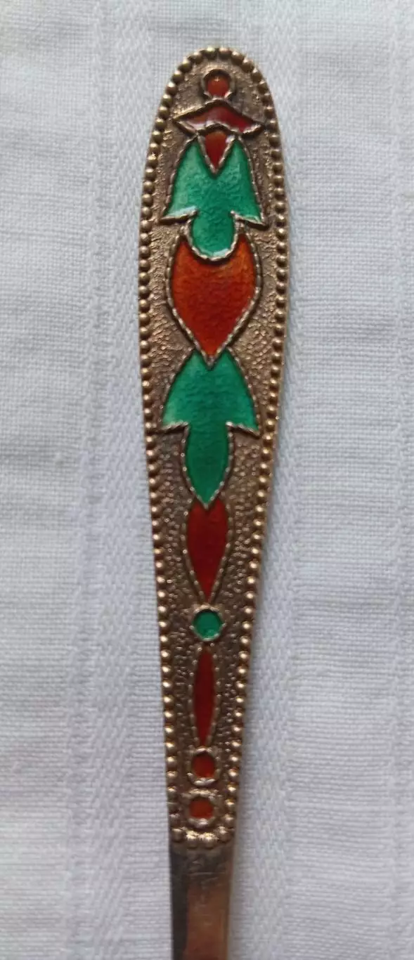 Серебряная чайная ложка. 975 проба. Золочение. Эмаль. 2