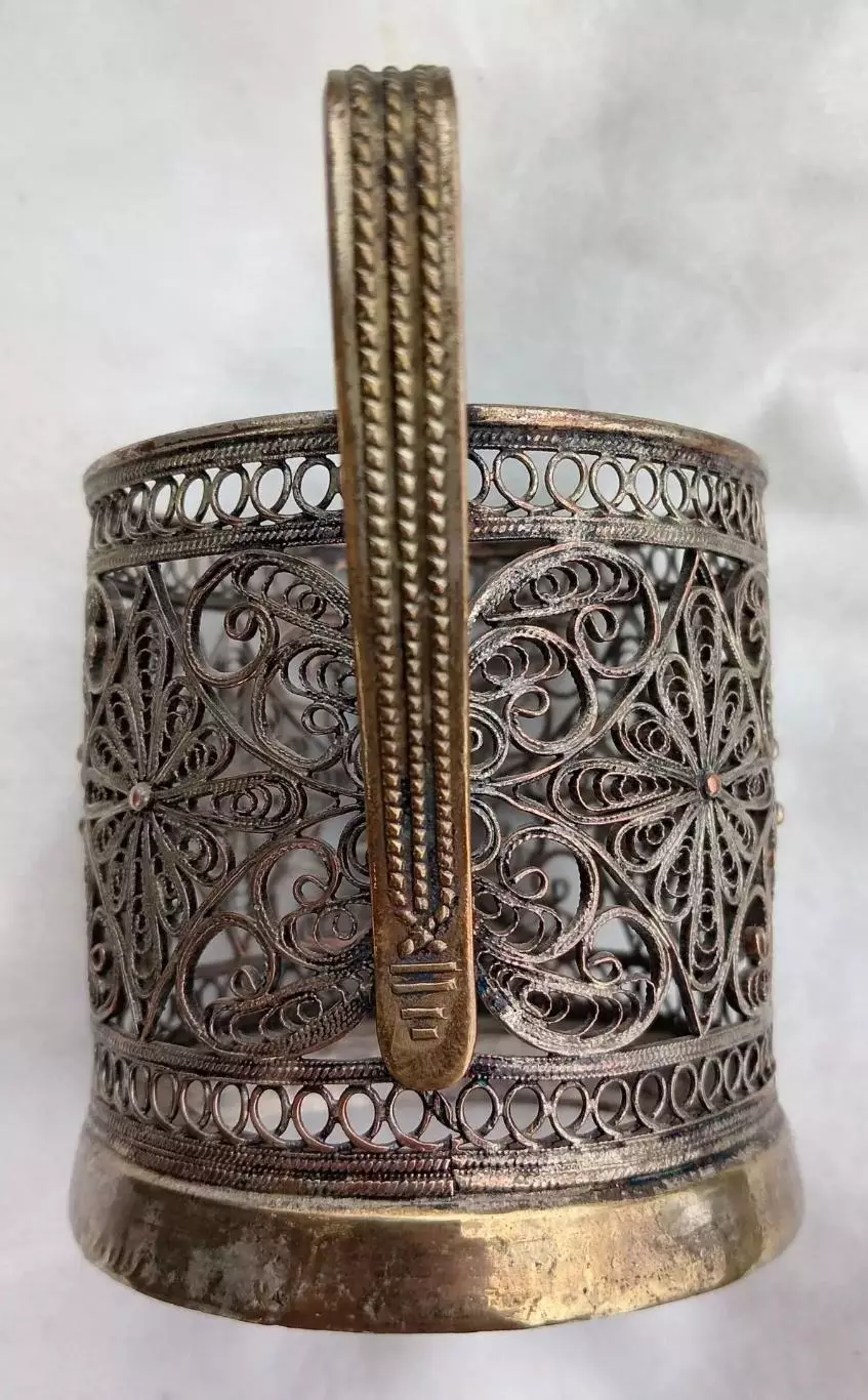 Подстаканник 1960-е г, СССР. Мельхиор. Скань. Финифть. 4