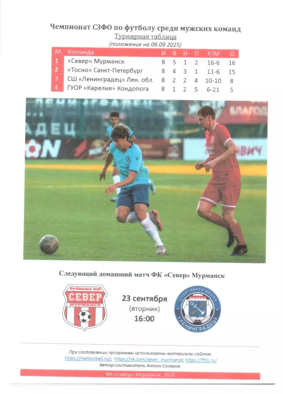 Чемпионат СЗФО по футболу 2025 Север Мурманск - Тосно (Тосно) 2