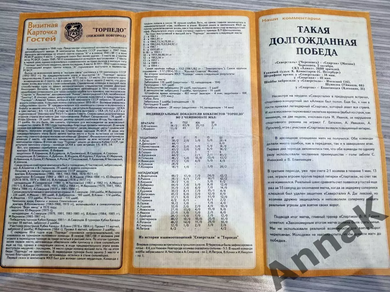 СЕВЕРСТАЛЬ Череповец – ТОРПЕДО Нижний Новгород 03.10.1994. 1