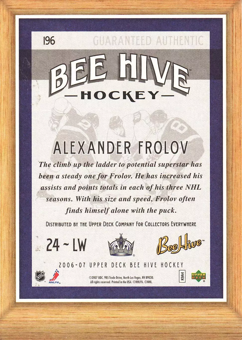 Хоккейная карточка 20065-07 Beehive #196 Александр Фролов. Больш0й размер 1