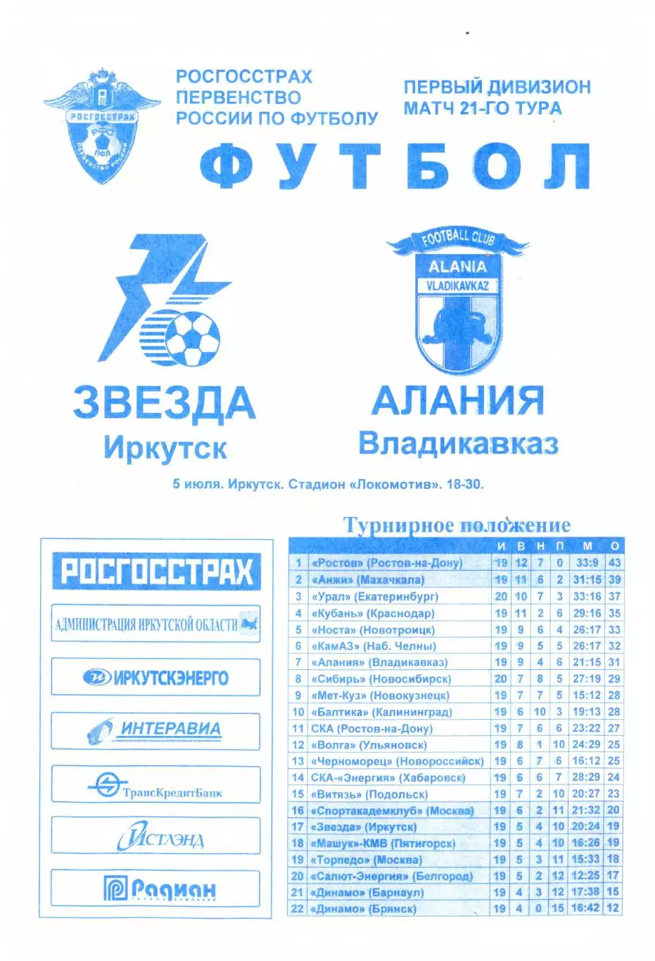 Звезда Иркутск - Алания Владикавказ 05.07.2008