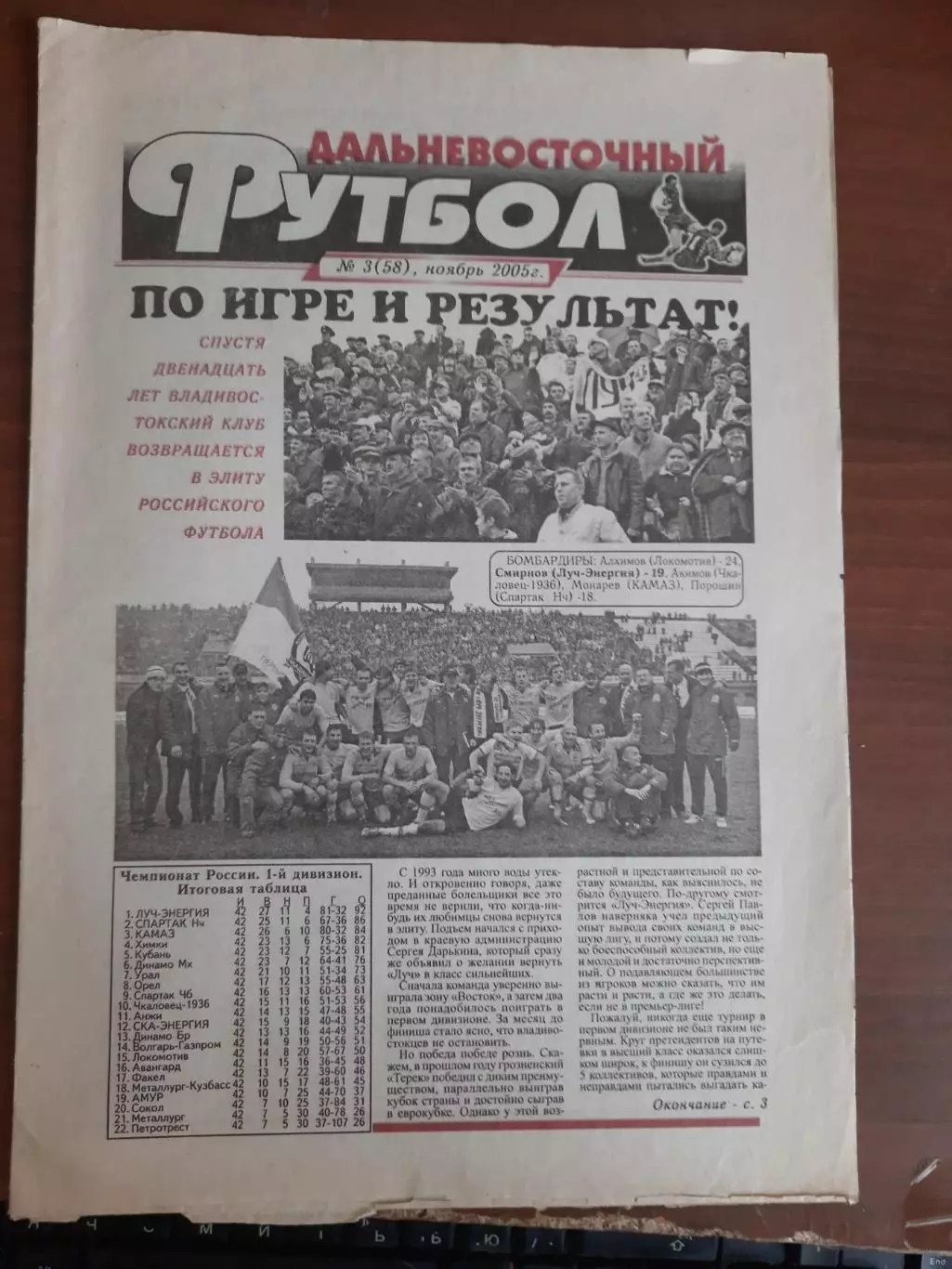 Газета Дальневосточный футбол № 3 (2005 год) Владивосток Благовещенск