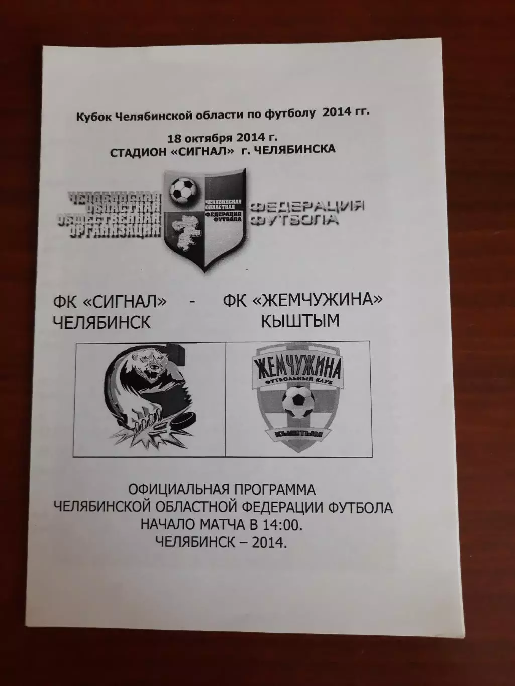Сигнал Челябинск - Жемчужина Кыштым (2014) Финал Кубок Челябинская область