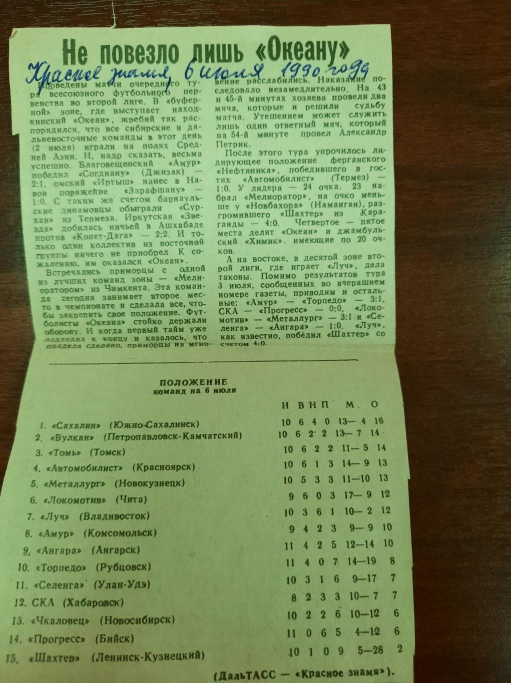 Владивосток Находка(Красное знамя, 06.07.1990)