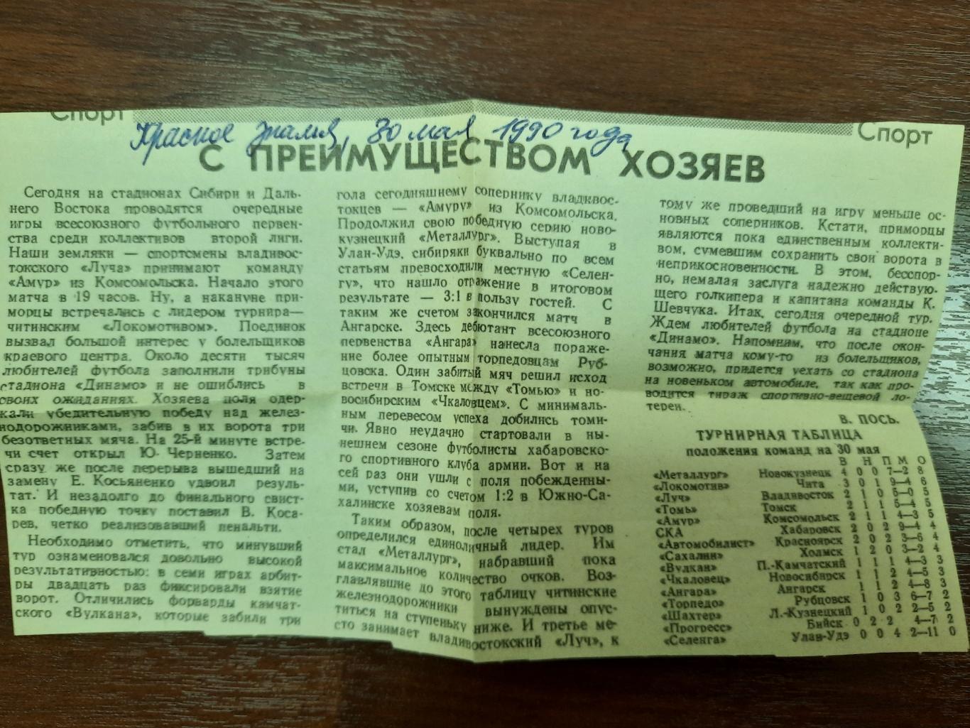 Владивосток Чита (Красное знамя, 30.03.1990)