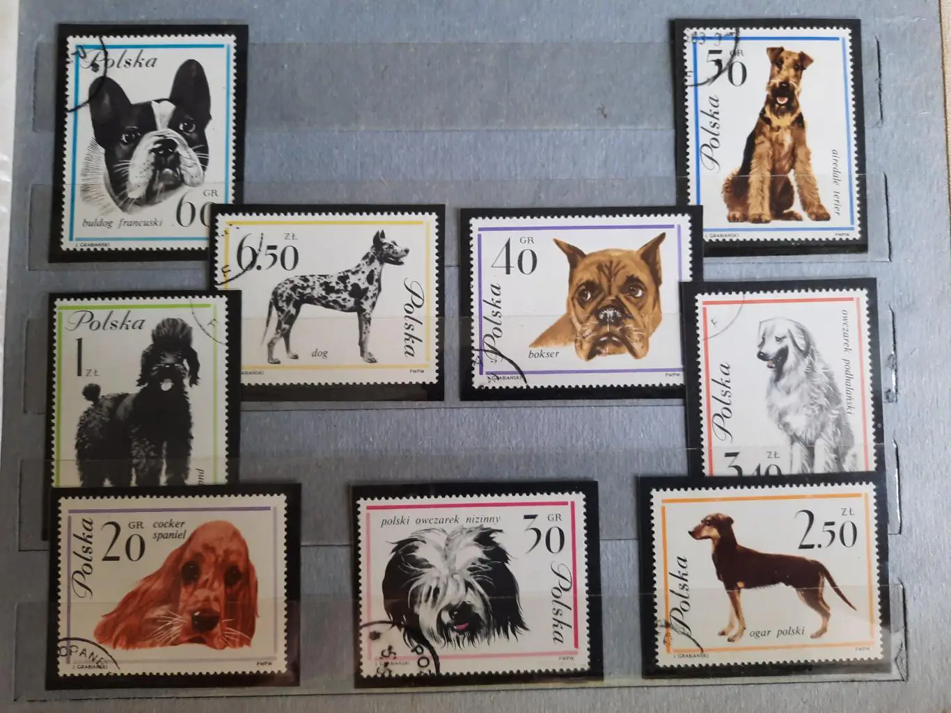 Марки Польша собаки 9 марок