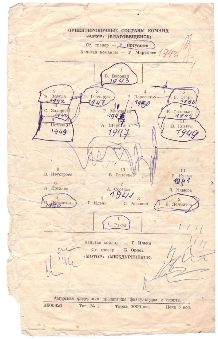 Амур Благовещенск - Мотор Междуреченск 14.05.1969 1