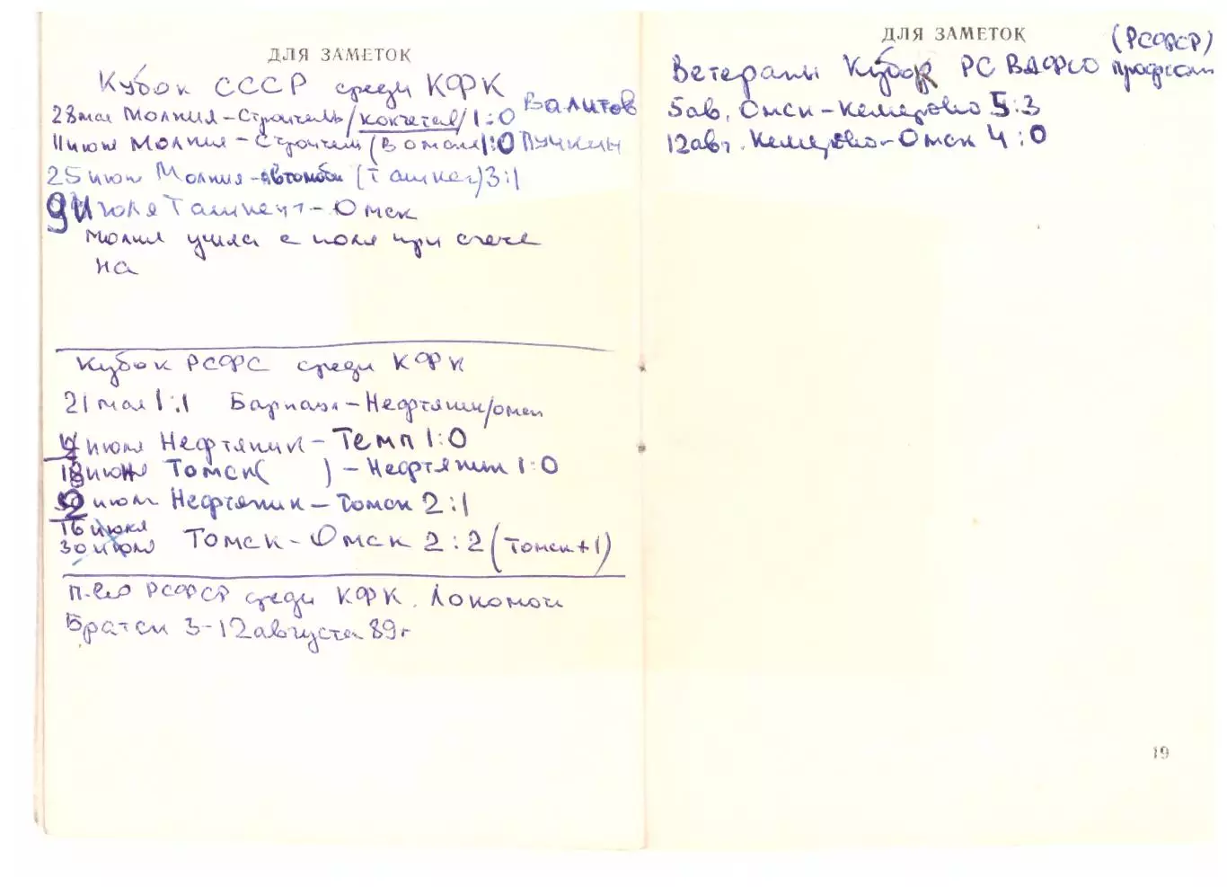 Календарь игр Иркутск 1989 2