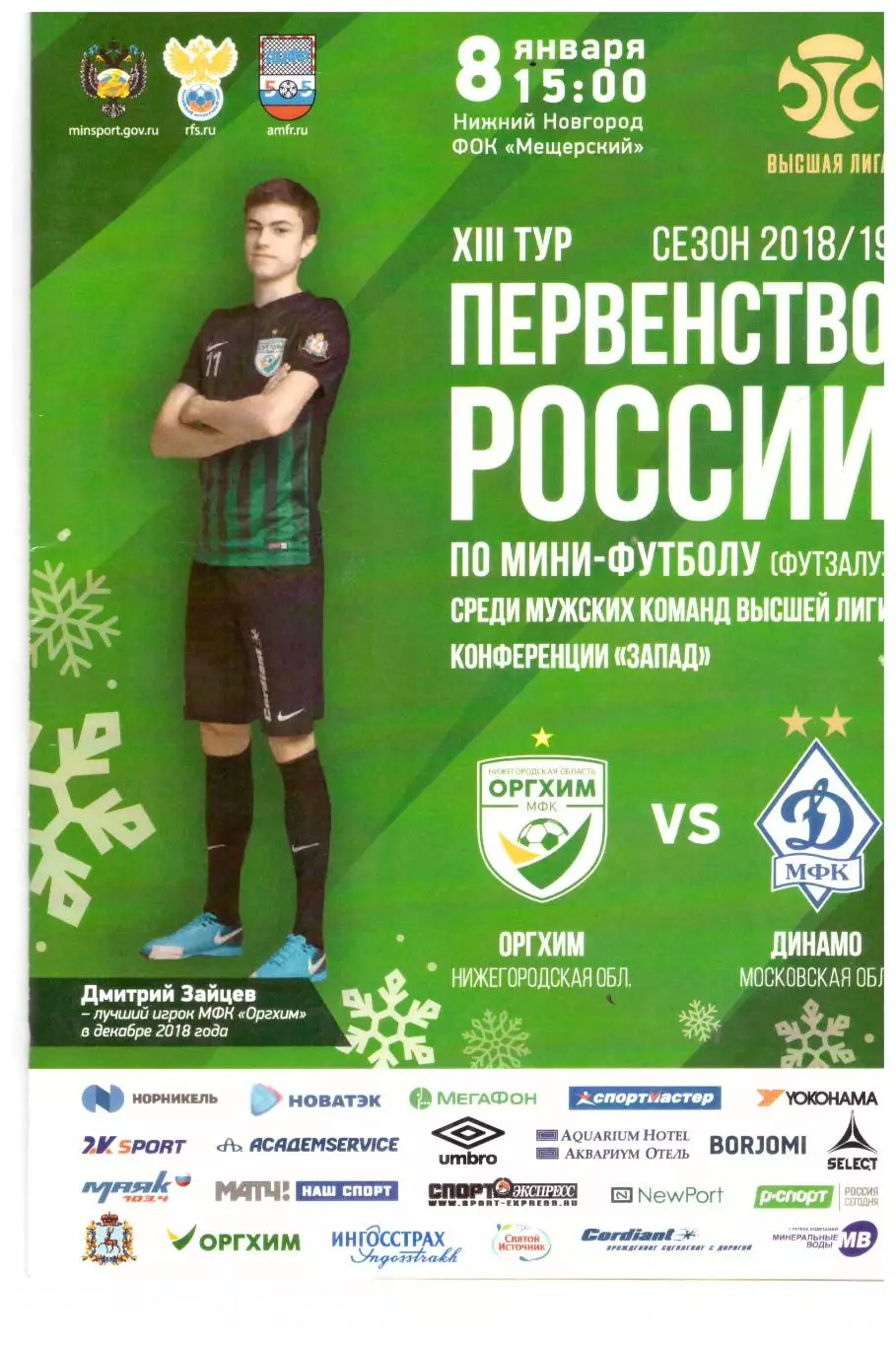 Оргхим Нижний Новгород - Динамо Московская область 08.01.2019