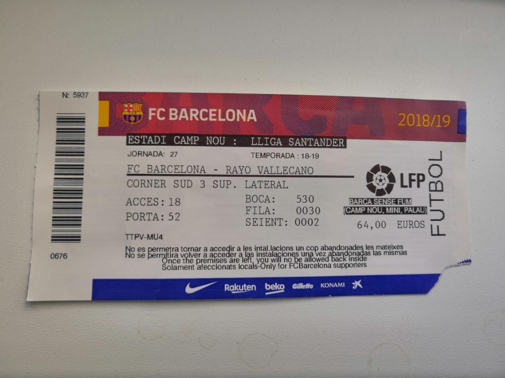 Билет.Футбол. Барселона - Рай Вайлекано 2018/2019