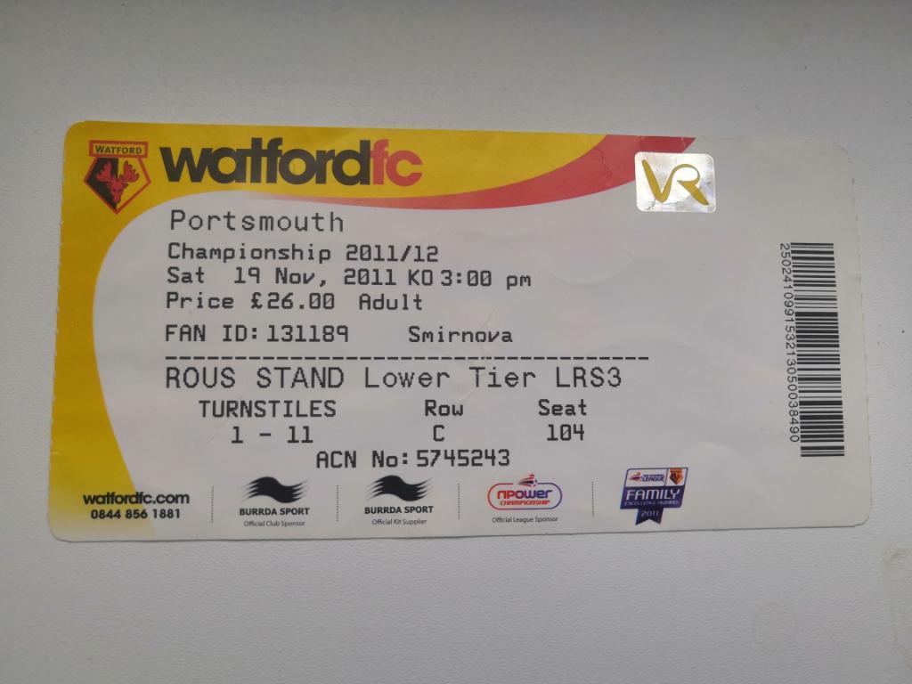 Билет.Футбол. Уотфорд - Портсмут 19.11.2011