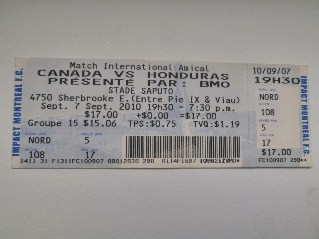 Билет.Футбол. Канада - Гондурас - 07.09.2010