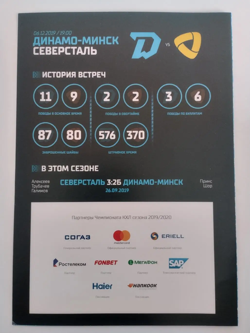 Динамо Минск - Северсталь Череповец 06.12.2019