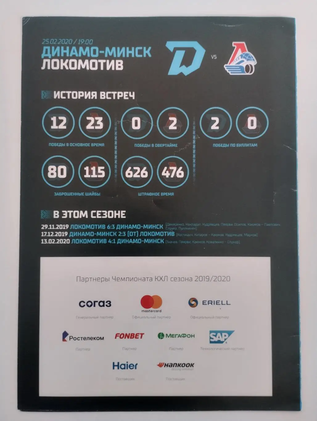 Динамо - Минск(Минск) - Локомотив(Ярославль) - 25 февраля 2020 года