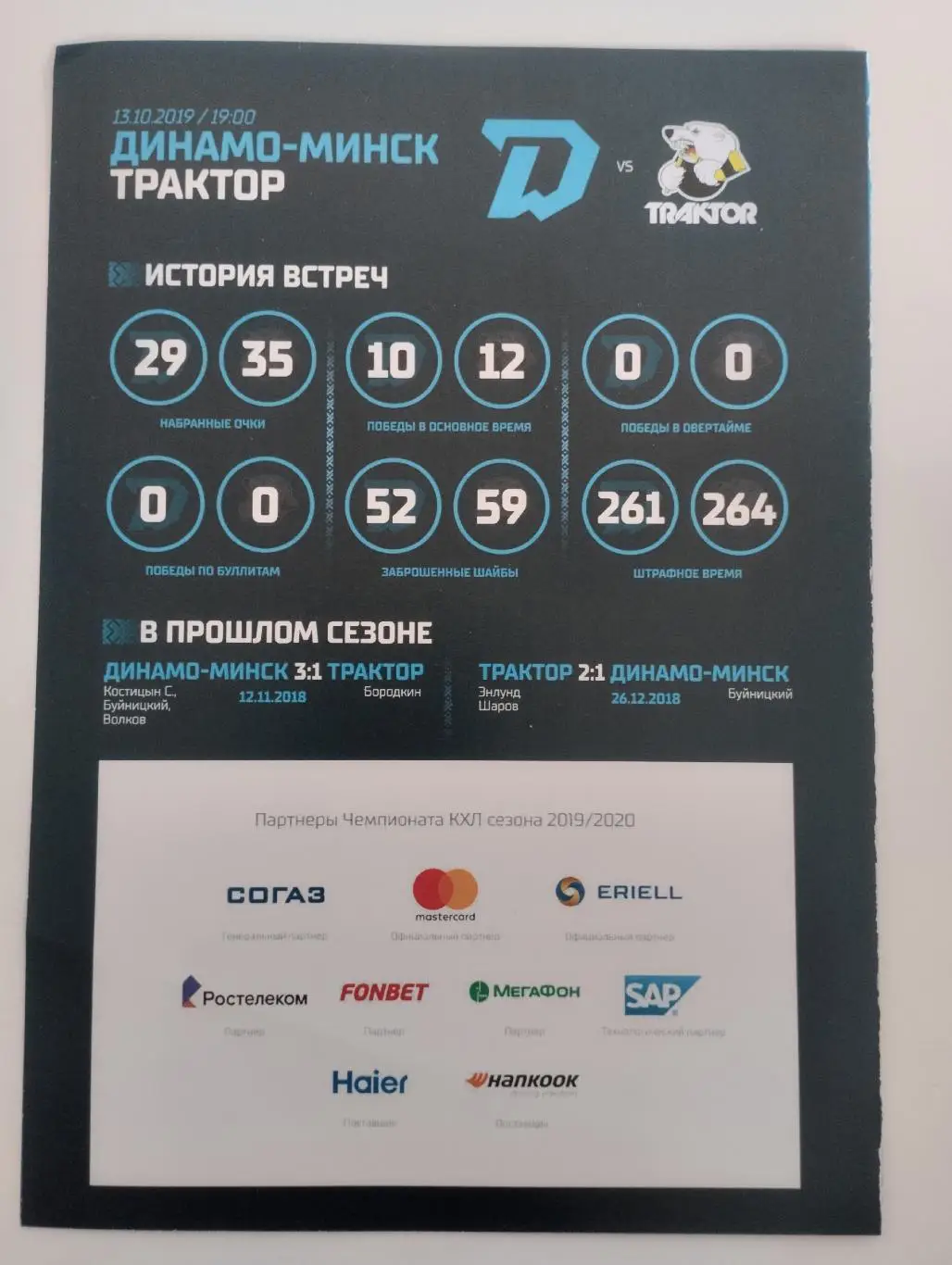 Динамо Минск - Трактор Челябинск - 13.10.2019