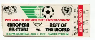 Билет сборная Европы - сборная мира 1982 г. Блохин.