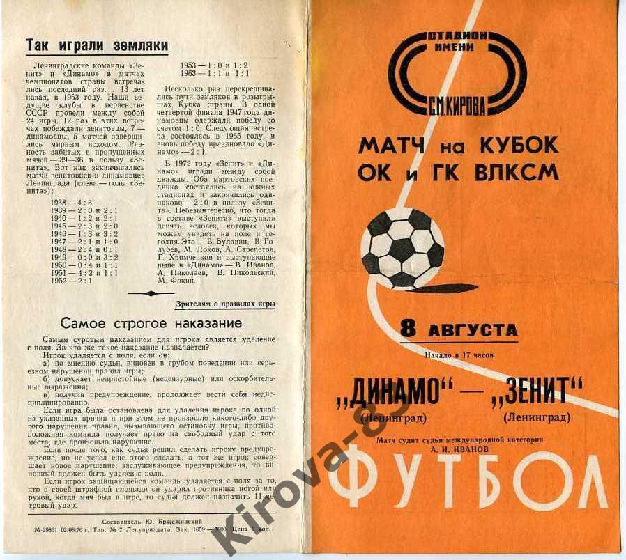 Зенит - Динамо Ленинград 1976 Кубок ВЛКСМ