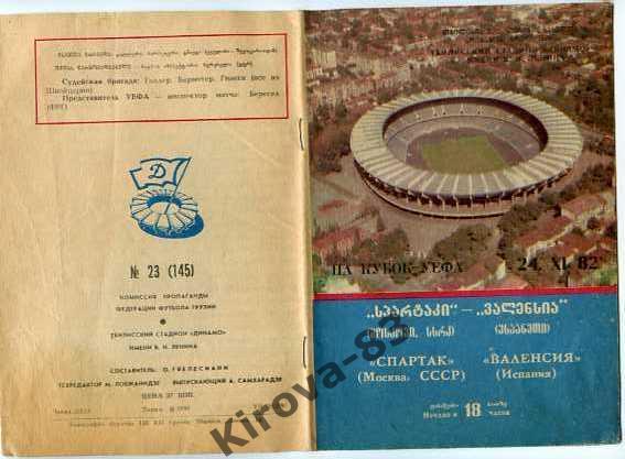 Спартак Москва - Валенсия Испания 24.11.1982