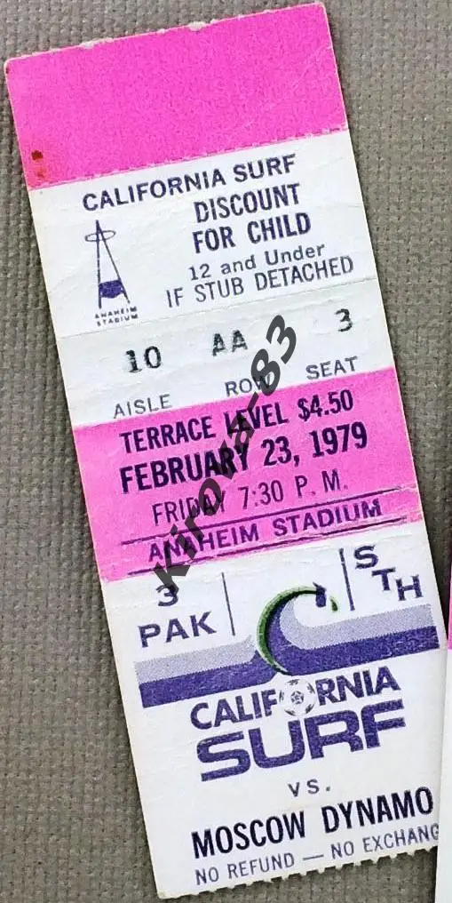 Билет Калифорния Серф США - Динамо Москва 1979
