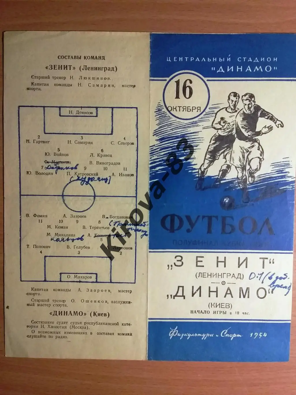 Зенит Ленинград - Динамо Киев 1954