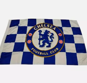 Флаг ФК «Челси» (Chelsea F.C.) 150х90 см — Шахматный, с эмблемой