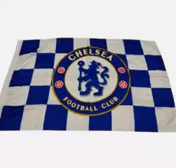 Флаг ФК «Челси» (Chelsea F.C.) 150х90 см — Шахматный, с эмблемой