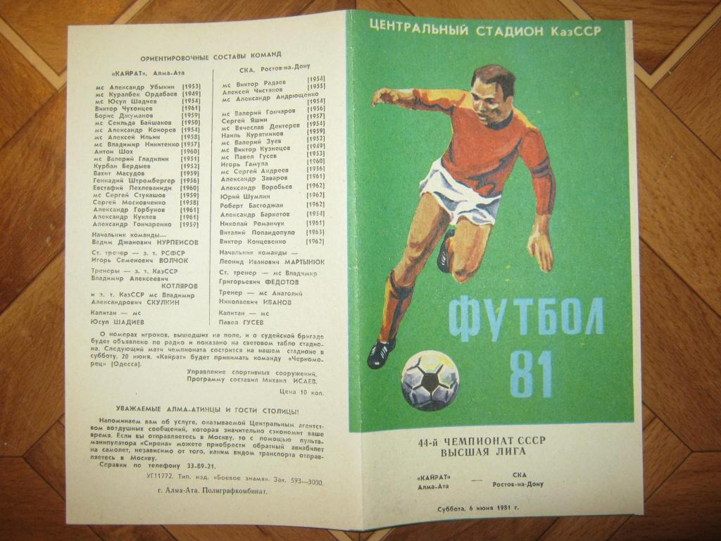 1981 Кайрат - СКА(Ростов)