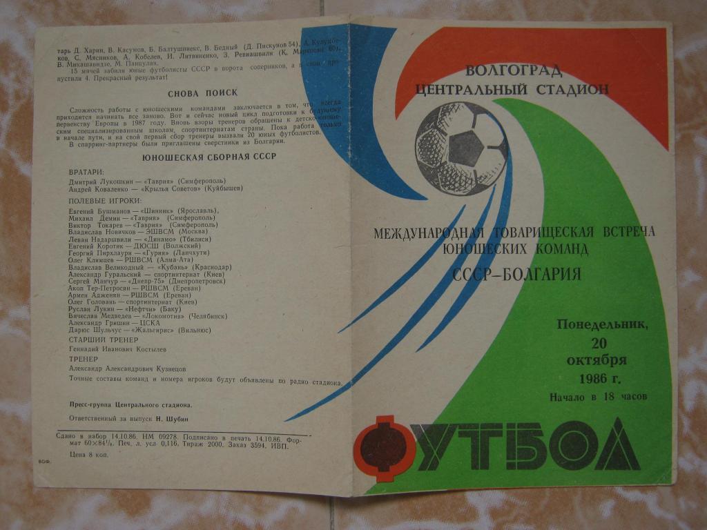 1986 СССР-Болгария Юноши