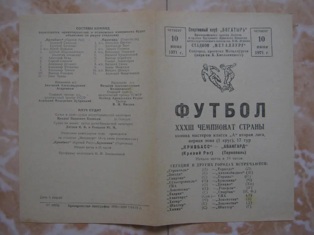 1971 Кривбасс - Авангард(Тернополь)