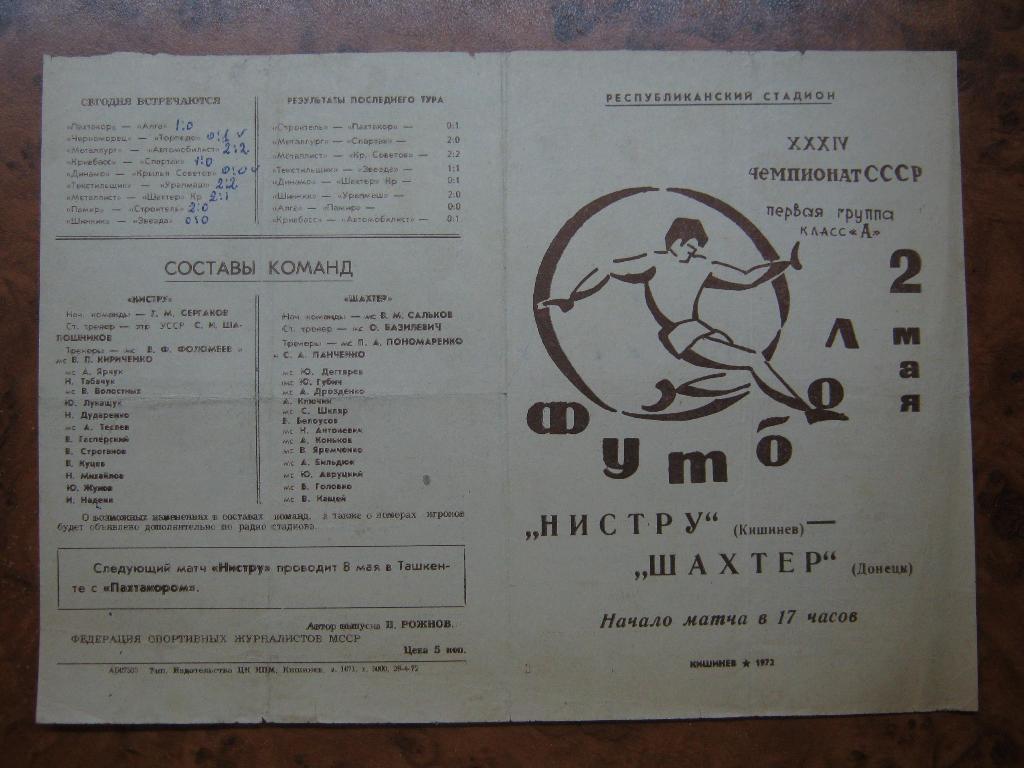1972 Нистру(Кишинёв) - Шахтёр(Донецк)