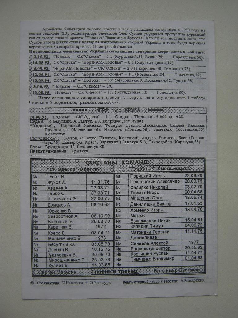 1996 СК Одесса - Подолье(Хмельницкий) 1