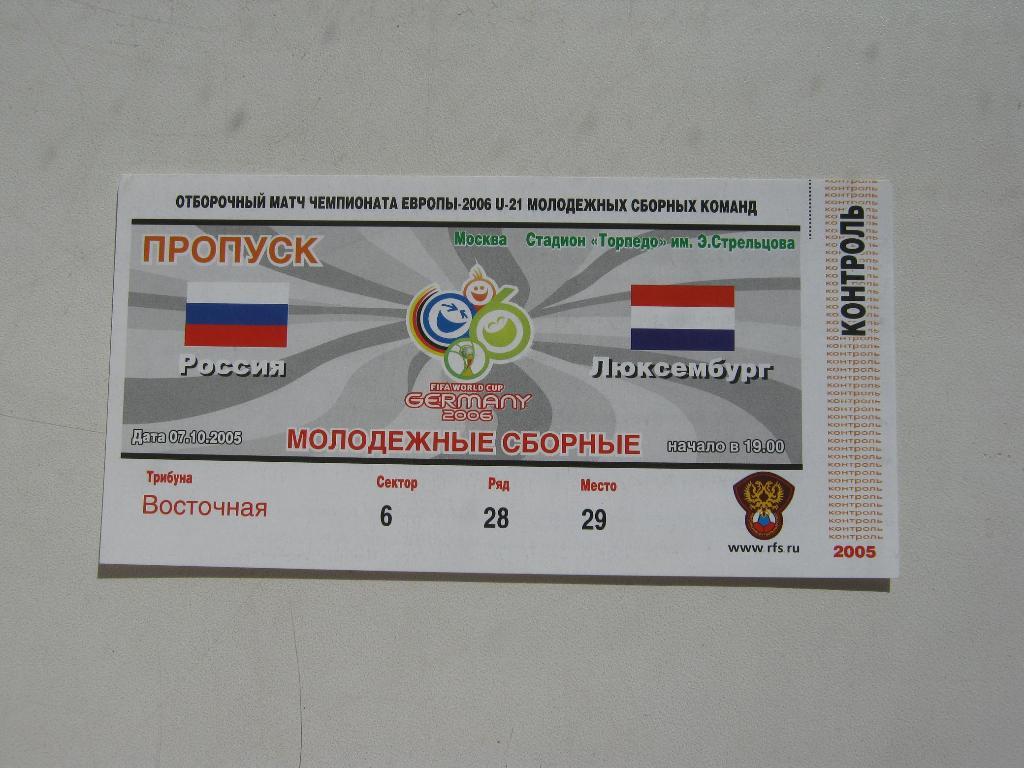 07.10.2005 Россия(мол.) – Люксембург(мол.) (отбор ЕВРО-2006 U-21)