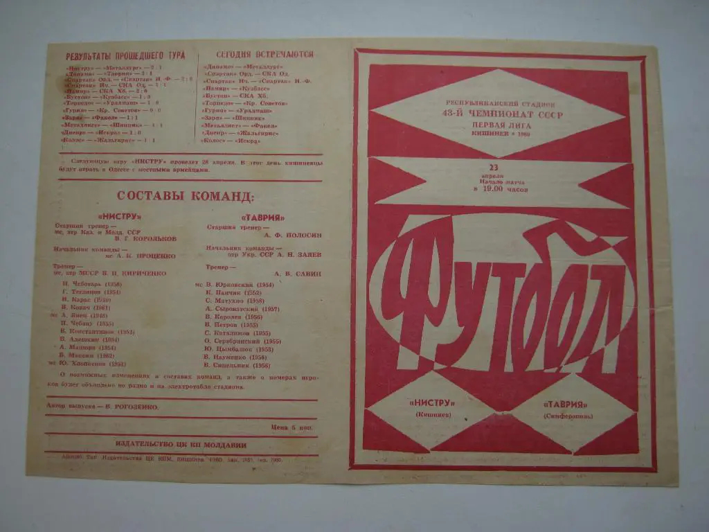 1980 Нистру(Кишинёв) - Таврия(Симферополь)